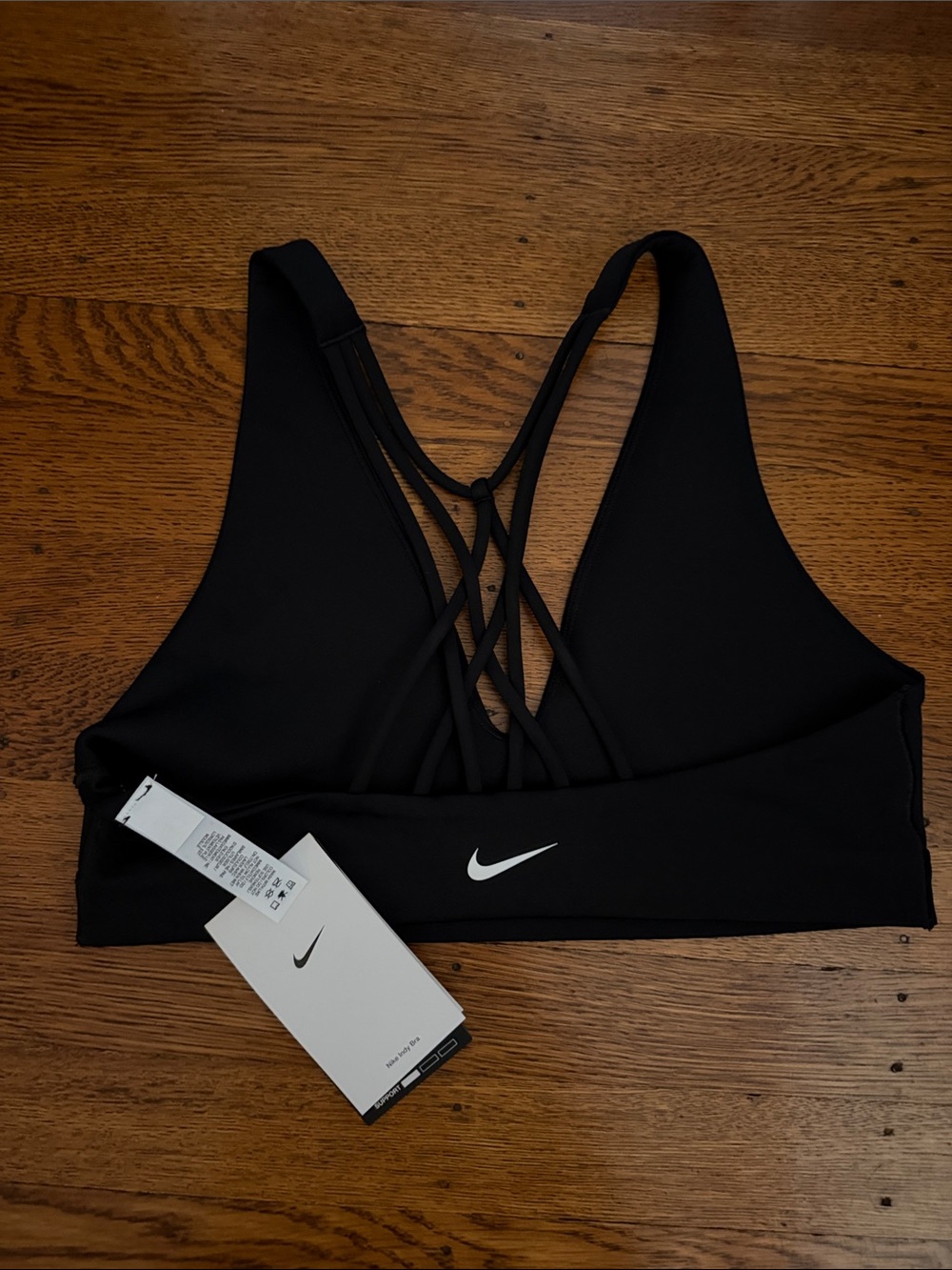 Nike Black Strappy Back Sports Bra with White Swoosh